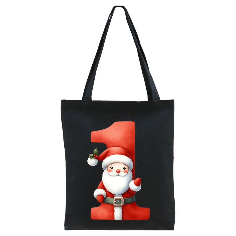 English letters A-Z Christmas number print student casual canvas tote bag