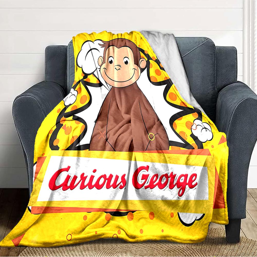 1pc Curious George (4) Blanket, Gift, for Men and Women, Soft Blanket, Good for Sofa Bed Couch Travel, Lightweight Flannel Blanket