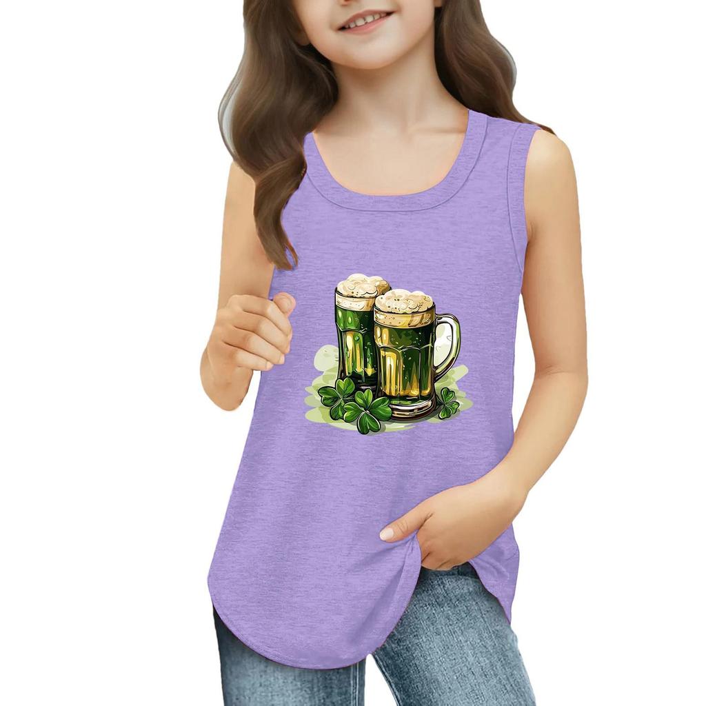 Dziewczęce Koszulki Bez Rękawów na Lato z Okrągłym Dekoltem Top Tank St. dzień Patryka