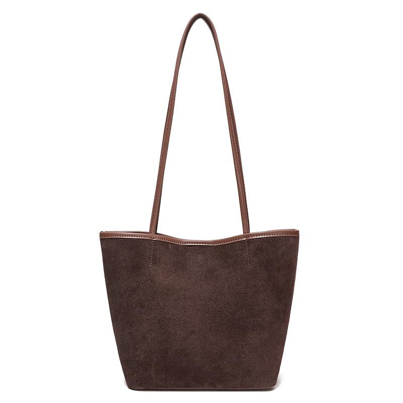 2025 Autumn/Winter Women's Genuine Leather Suede Tote - Large Capacity Bucket Bag