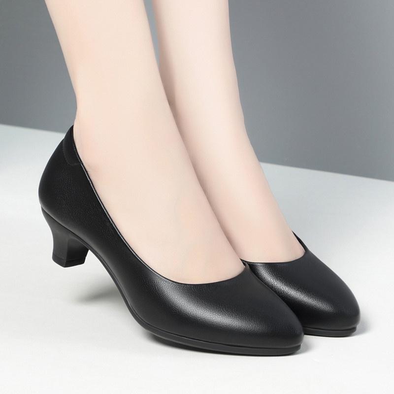 

Модная женская черная обувь с неглубоким вырезом и низким каблуком, весенне-осенняя, модная, с круглым носком, на толстом каблуке, легкая, для работы в офисе, одинарная обувь 36