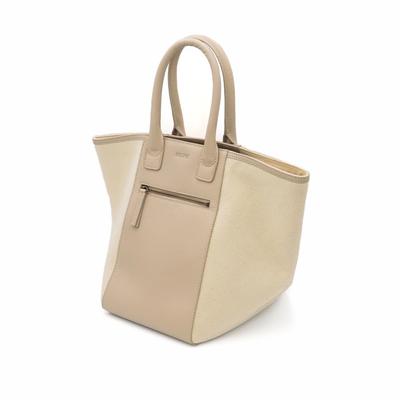 [SWINGPLUS] Swing Plus Leather Tote Bag, Handbag, Genuine Leather, Cotton, Canvas, Black, Ivory, Combination, M, L, Women's (Ivory, L)