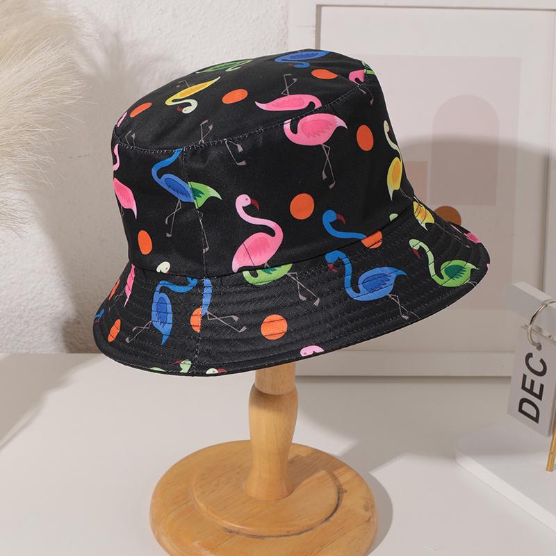 Casual Digital Printed Double-sided Fisherman's Hat with Animal, Flower and Letter Full Printing Flat Top Basin Hat