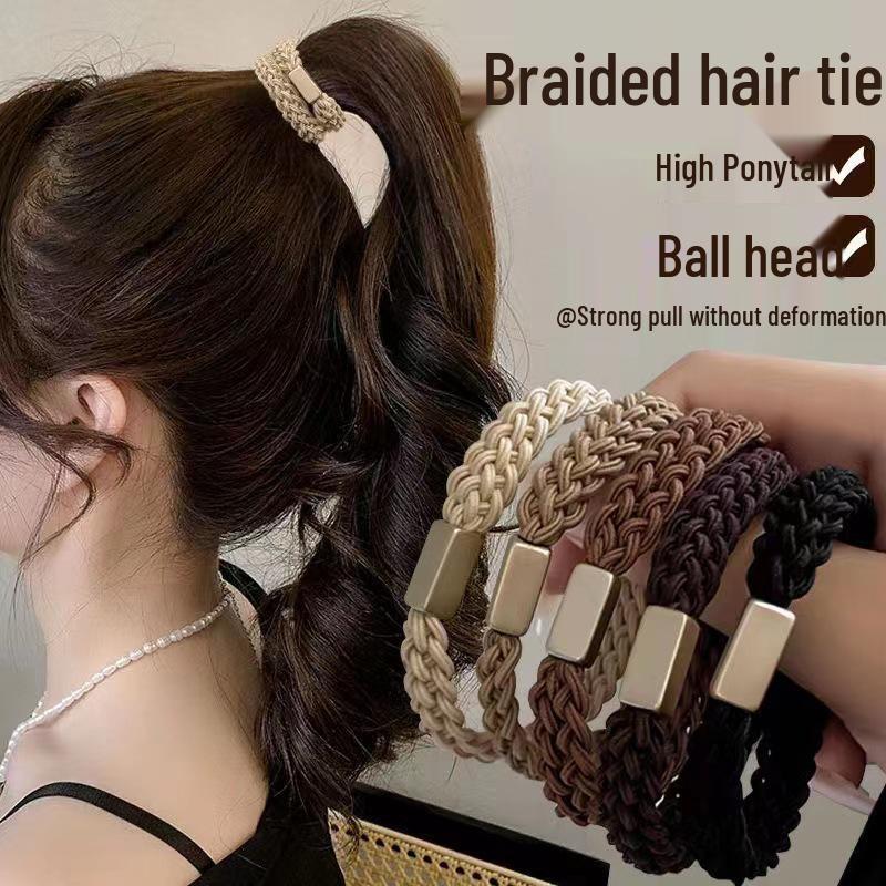 Korean Style Braided Hair Tie Scrunchie - High Ponytail Leather Cover, Customizable Logo