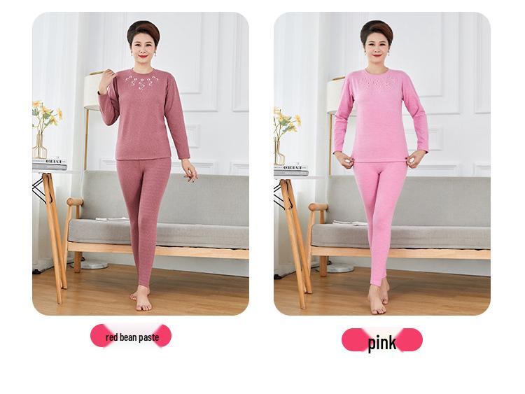 Plus-Size Seamless Thermal Underwear Set for Middle-Aged and Elderly Women - Fleece-Lined for Autumn Comfort