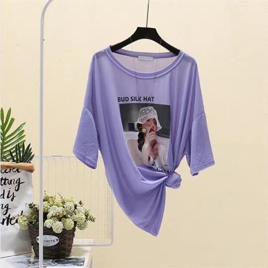 

2025 летняя сексуальная перспектива с короткими рукавами больших размеров футболка для женщин тонкие солнцезащитные футболки повседневные свободные футболки с забавным принтом y2k уличная одежда 3XL слоновая кость