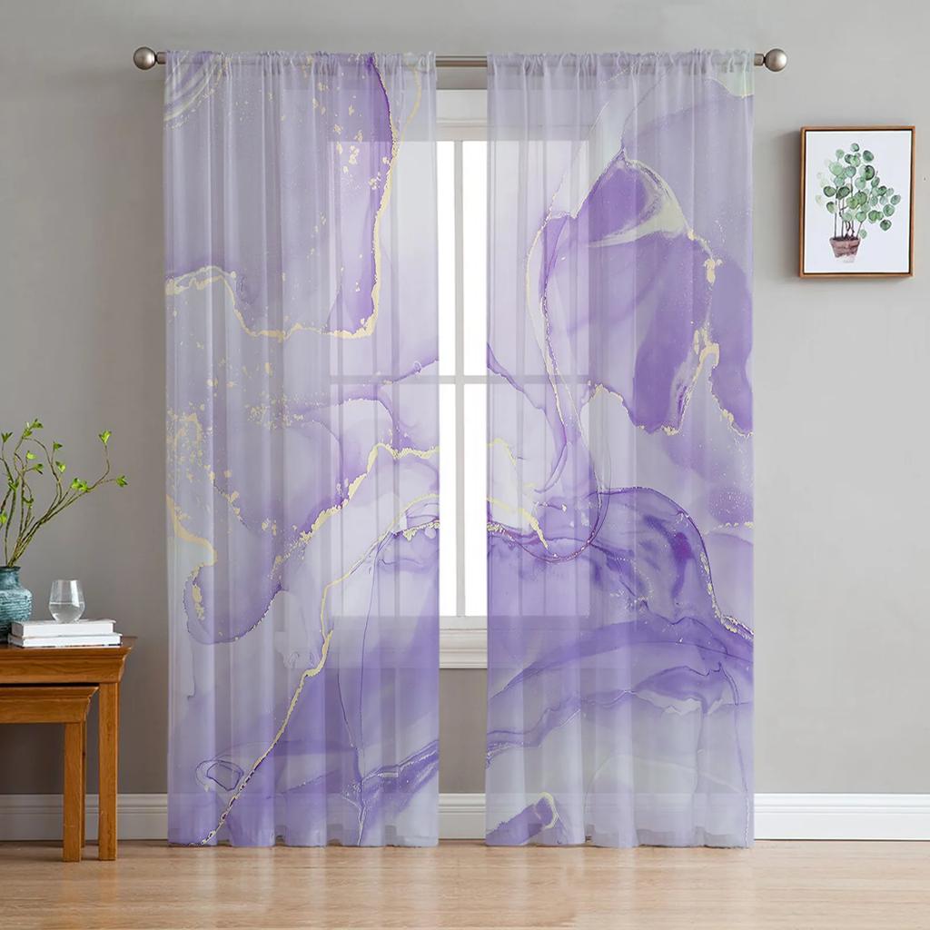 Marble Artistic Texture Gradient Black Transparent Curtains Perfect for Living Room Decoration Window Panel Curtain Cooking Area Tulle Voile Organza