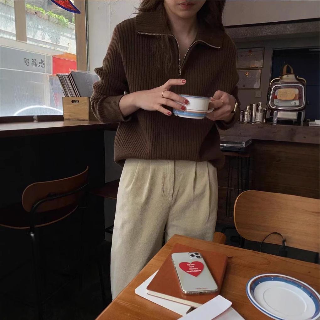 Korean Half-Zip Long-Sleeve Pullover Sweater for Women - 2026 Autumn/Winter Collection: Loose, Casual Knitwear