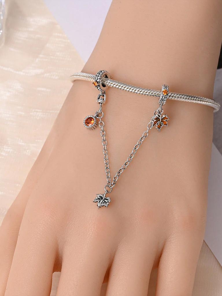 Copper Colors Maple Leaf Charity Safety Chains Bead Charm Pendant For Original Bracelet For Women Diy Jewelry Love Gift