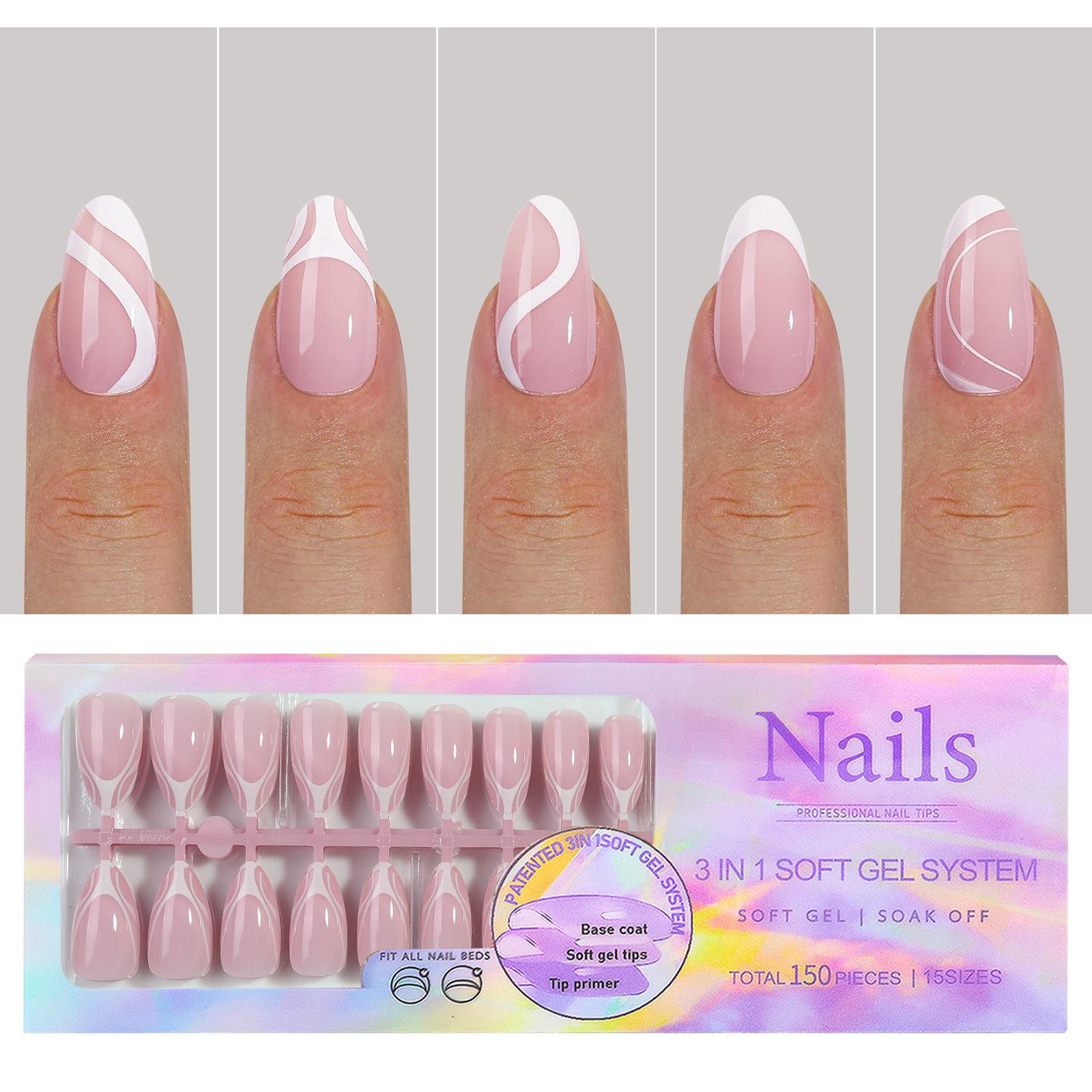 

5Styles Charming Painted Wearable False Nail Tips Full Cover Ballet Almond Press On Nails Convenient Removable Fake Nails 150pcs