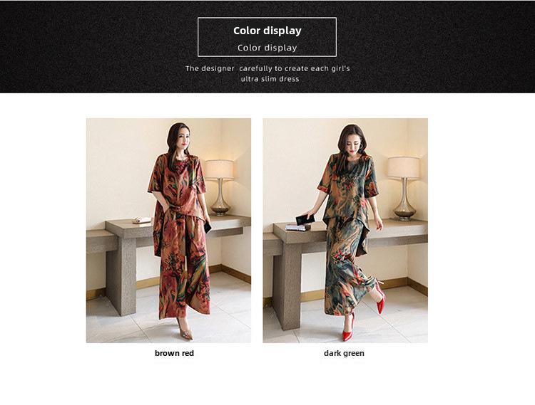 2024 Sommer Damen Retro Print Zweiteiliger Anzug: Modische Bluse mit lockerer Passform und Hose mit weitem Bein