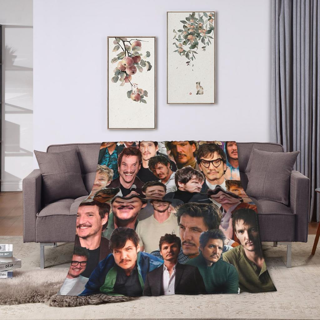 Pedro Pascal Photo Collage Blankets Flannel Printed Breathable Warm Throw Blanket for Home Office Bedspreads