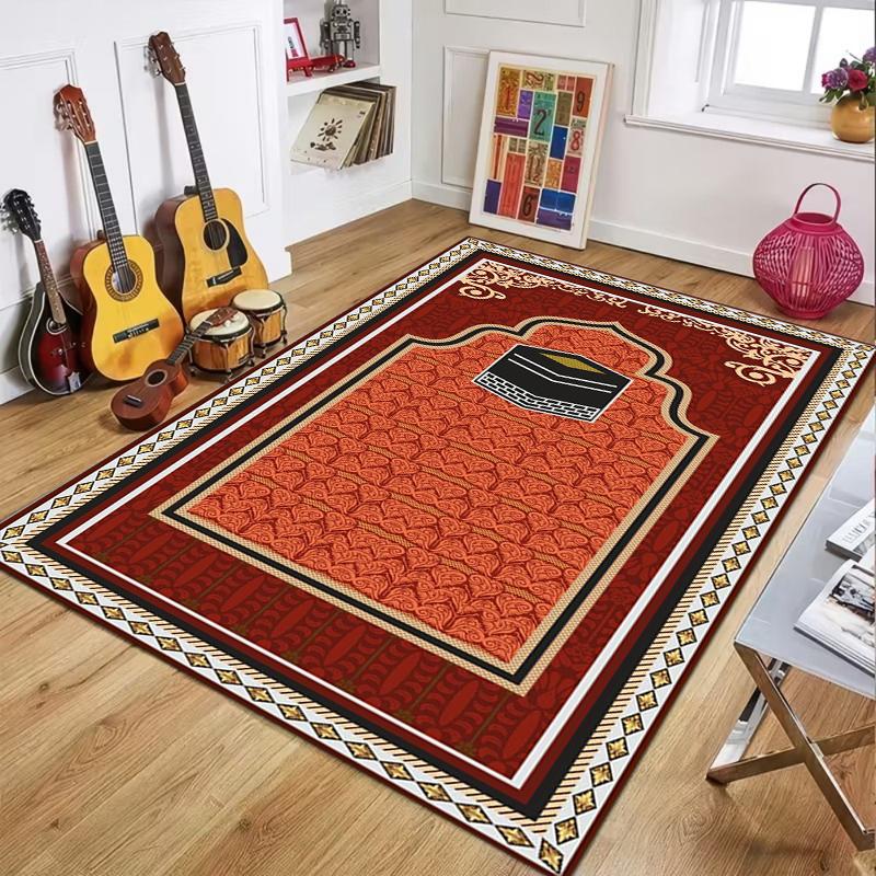 Modern Black Gold Geometric Prayer Area Rug Non-slip Floor Mat Islamic Pattern Carpet Home Decoration for Bedroom Living Room