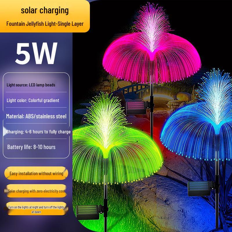 Solar Fiber Optic Jellyfish Lamp: Seven-Color Outdoor Garden Light with Creative Color-Changing Features