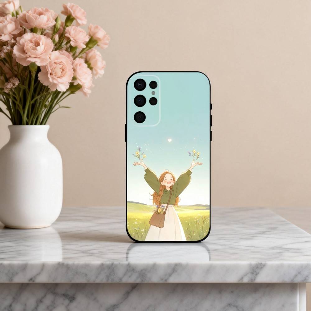 D-Dreamy G-Glow Vibe cartoon girl Phone Case For Samsung S25,24,23,22,30,21,10,9,Ultra,Plus,Lite,FE,4,5 G Soft Black Case