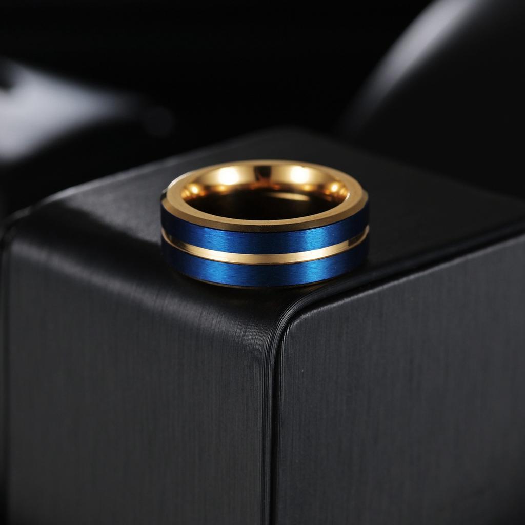Blue Two-color Men's Ring Titanium Steel Jewelry European and American Men's Frosted Hand Jewelry
