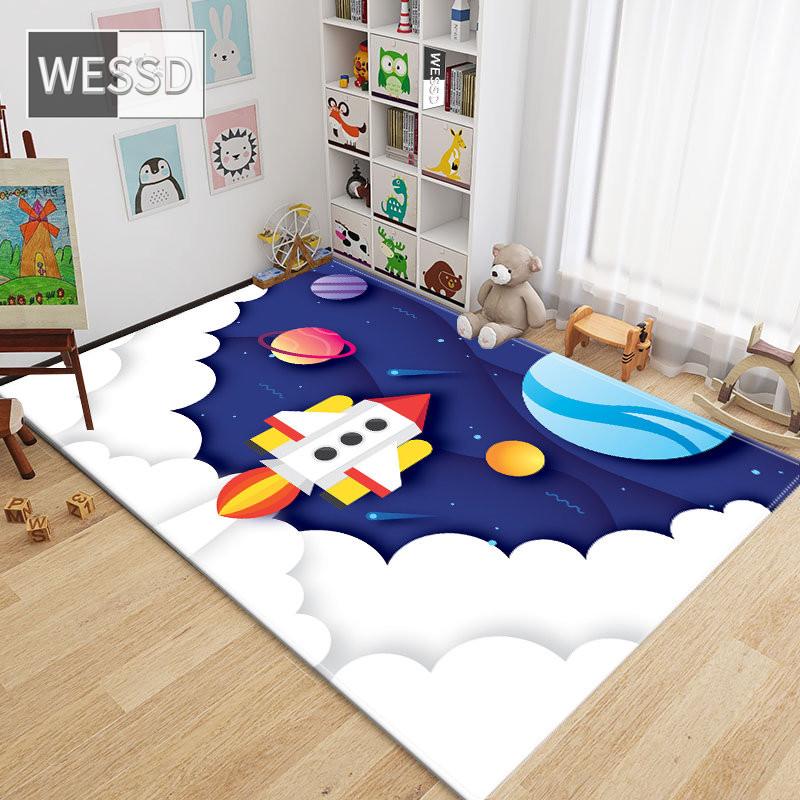 Cartoon Space Rocket Carpet For Children Room 3D Floor Mat Soft Rectangle Mat Bedroom Rug For Boys Girls Kids
