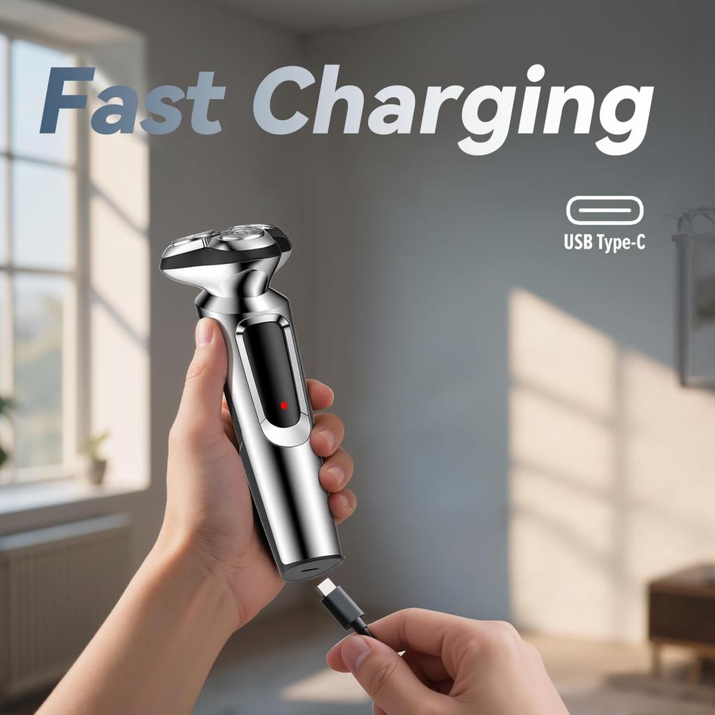 Elektrorasierer für Männer, Verbessertes Elektrorasierer für Männer, USB-C Wiederaufladbar, Nass- & Trockenrasierer mit Aufklappbarem Trimmer