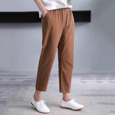 Women Harem Pants Wide Leg Solid Color Long Pants with Pockets Elastic Waistband Loose Fit Hiking Trousers