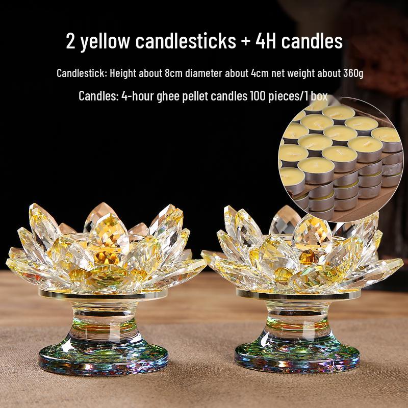 Seven-Color Crystal Lotus Candle Holder for Buddhist Offerings: Eternal Ornament for Home Altar