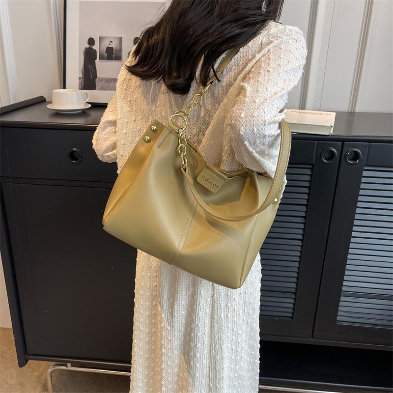 Fashion Large Capacity Commuting Pack Summer New Pu Leather Solid Color Simple One Shoulder Bucket Bags Casual Tote Bag