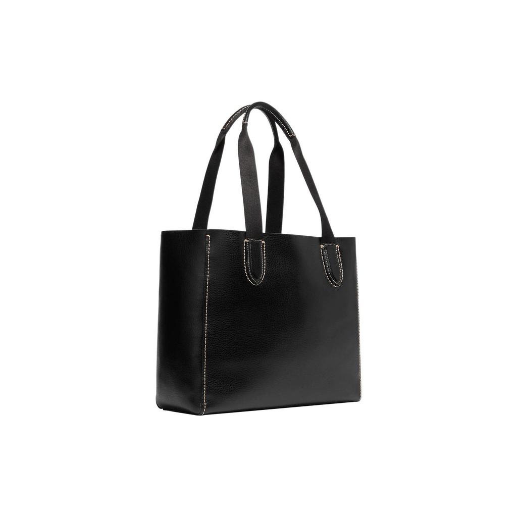Coach Derby 32 Snap Closure Pebbled Leather Tote Bag Women Tote Black 58660-SVBK