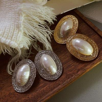 High-End Faux Barok Parel Ovale Oorbellen: Franse retrostijl