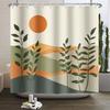 Nordic Style Shower Curtain Geometric Pattern Morandi Block Plant Leaves Home Bathroom Decoration Hanging Bath Curtain 12 Hooks