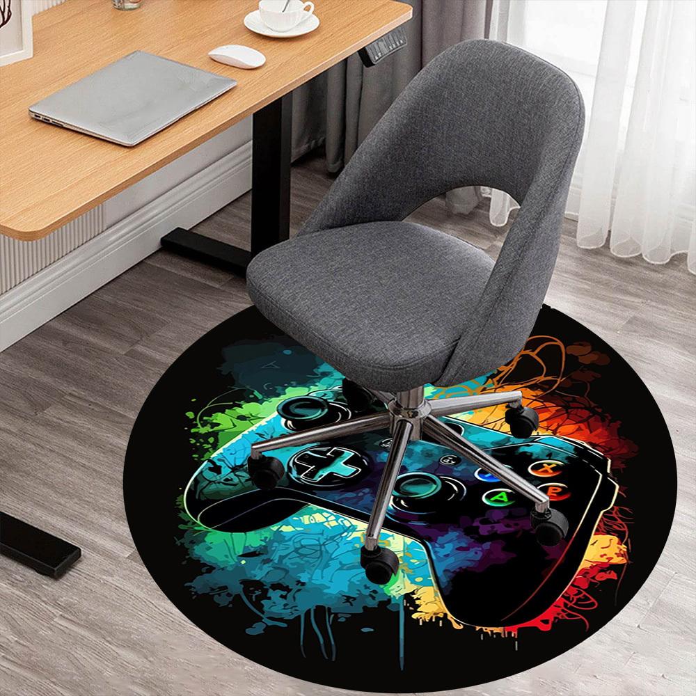 1PC Gaming Controller Rainbow Round Chair mat Area Rug - Non-Slip, Floor Mat for Office, Bedroom, home decor Christmas Gift c0528117