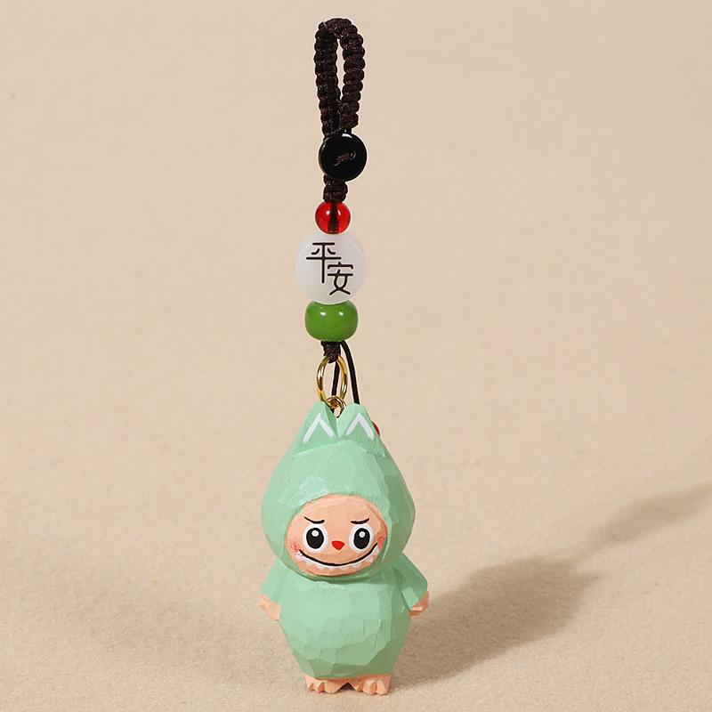 Handmade Wood Carving Rabub Car Keychain Pendant Female Cute Cartoon Bag Accessories