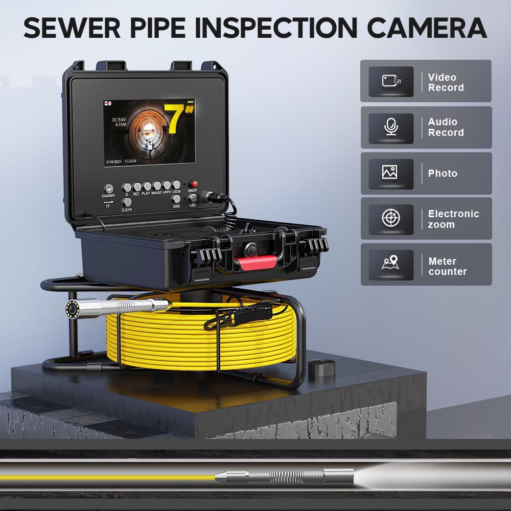 7-inch Screen Self-Leveling Sewer Endoscope with Meter Counter & 512Hz Transmitter for Pipe Inspection