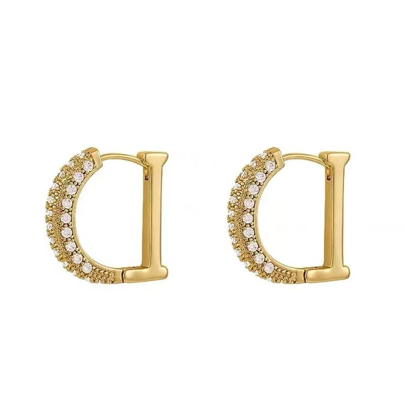 Classic Hollowed Out Letter D Gold Silvery Color Female Earrings New Exquisite Jewelry Party Luxury Accessories for Womans