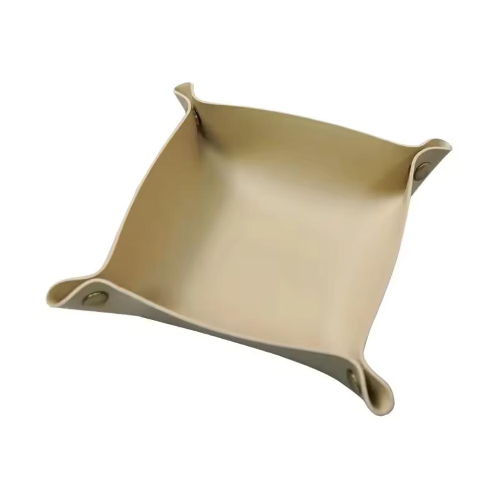 1pc 9.84inX9.84in Leather Storage Box Desktop Storage Tray Jewelry Cosmetic Key Stuff Storage Basket Folding Table Organizer