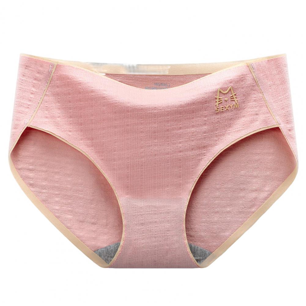 

Summer Ladies Underpants Mid Waist Single Color Butt-lifted Good Breathability Elastic Quick-drying Fitness Casual Briefs Female Practical Use M розовый