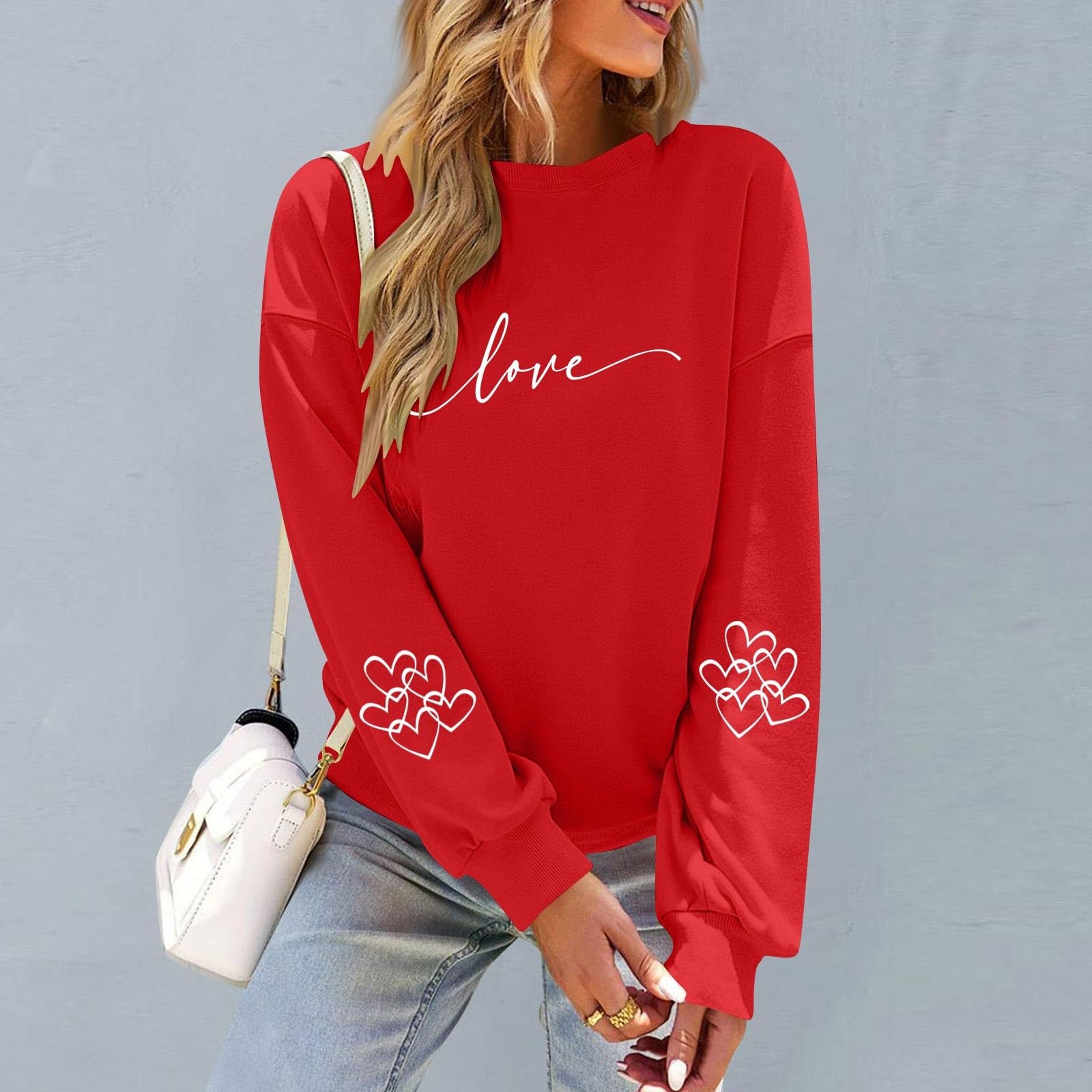 

Women s Fashionable Casual Long-Sleeved Neck Valentine s Day Print Pullover Sweatshirt XXXL винний