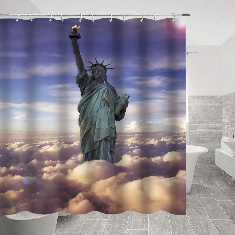 New York Dusjforheng Friheten i New Yorks havn Urban by Berømt kulturelt landemerke Bilde Vanntett stoff Baderomsforhengsett
