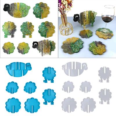 1 Set Animal Sheep Coaster with Storage Rack UV Crystal Epoxy Mold Cup Mat Pad Resin Silicone Mould DIY Crafts Mold