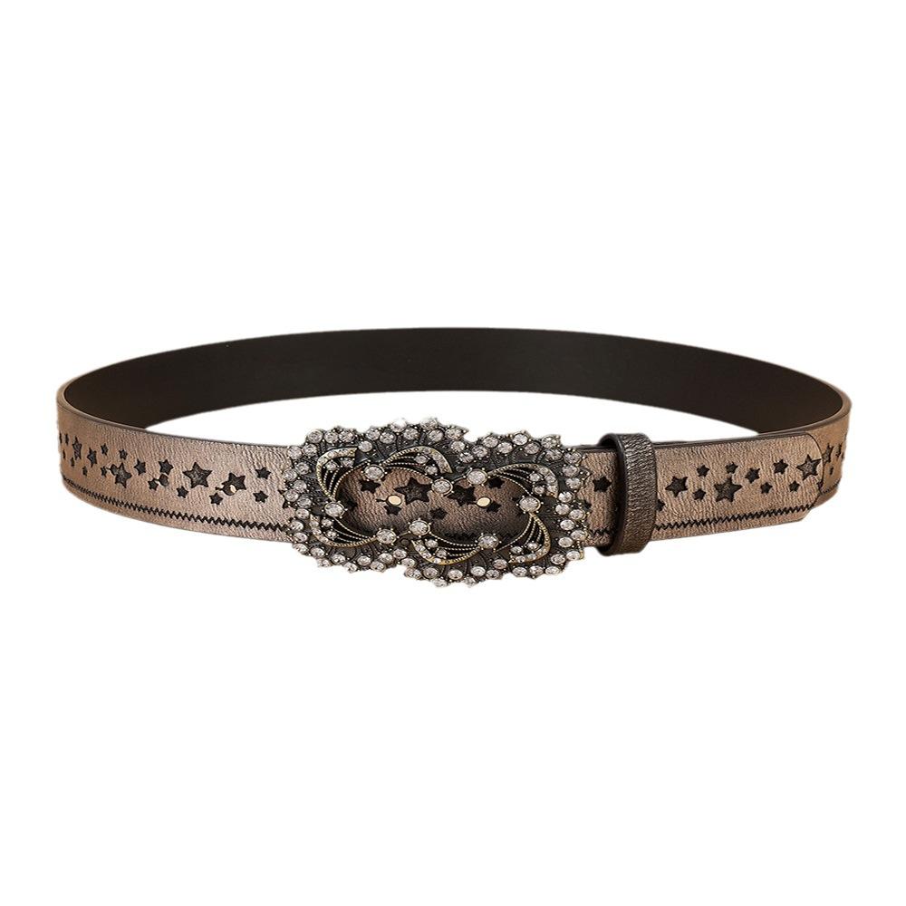 

Ethnic Style Belt For Women With Retro Star Embossed Carved Versatile Design