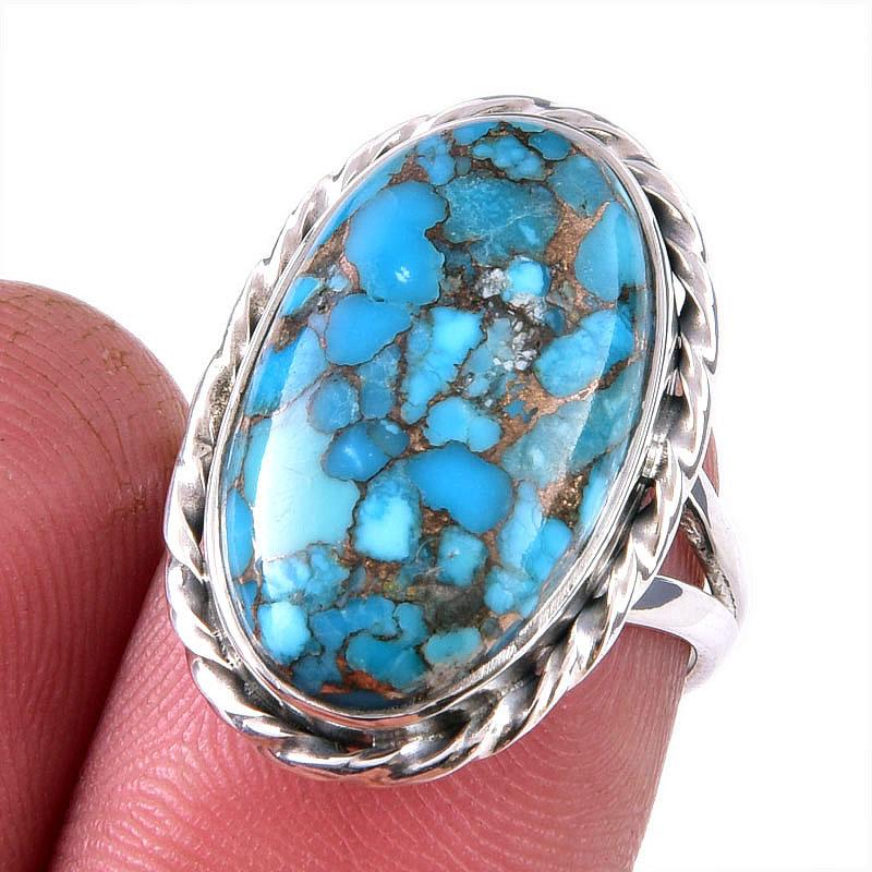 

Natural Blue Copper Turquoise Gemstone 925 Solid Sterling Silver Ring S.6 N7l09