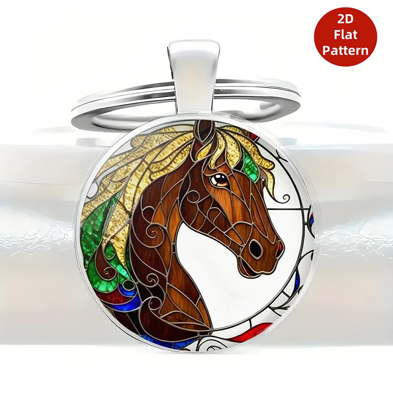 Retro Zodiac Horse Pattern Zinc Alloy Circular Keychain Car Backpack Hangings Decoration
