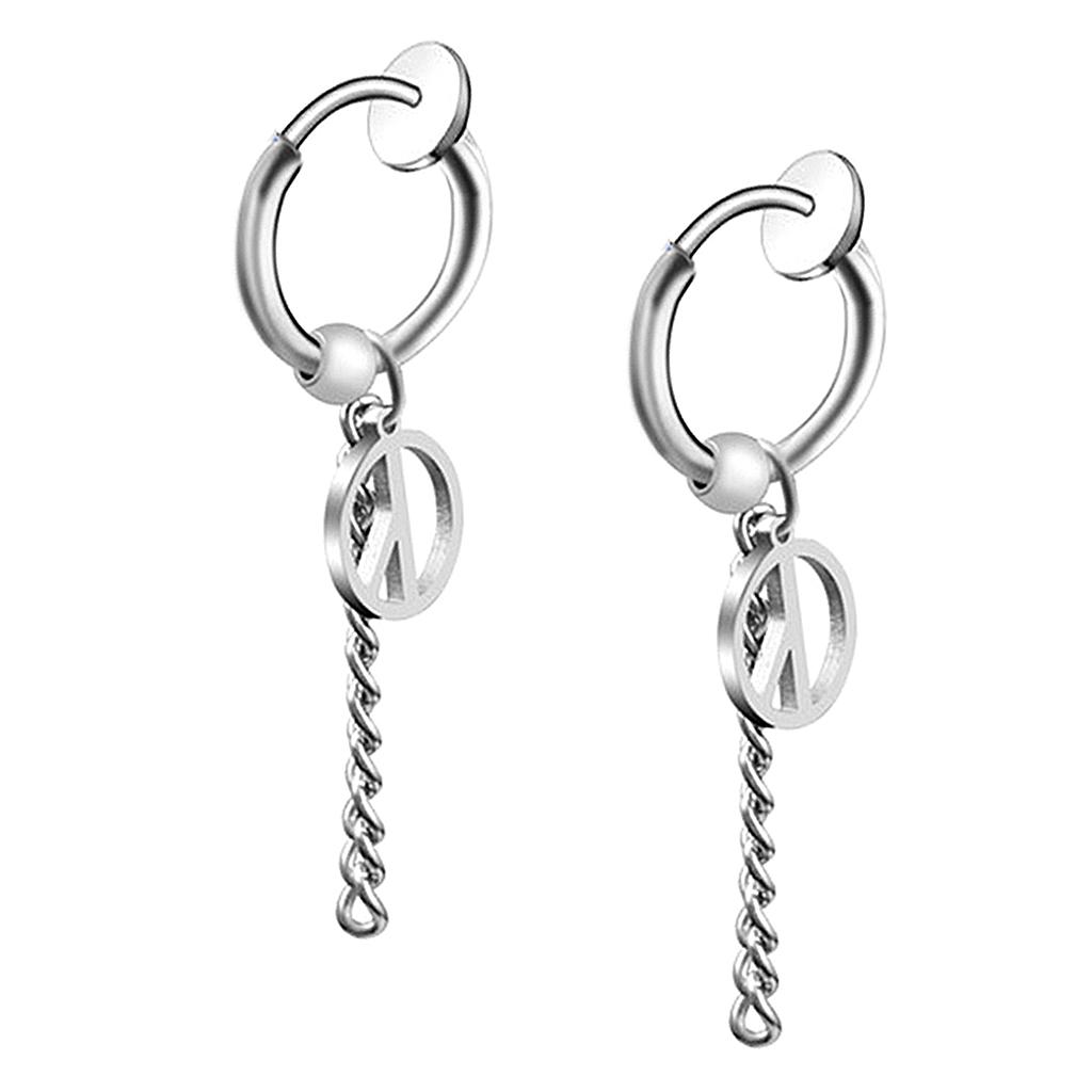 Stainless Steel Hip Hop Peace Long Dangle Earrings Hoop Studs NonPiecred