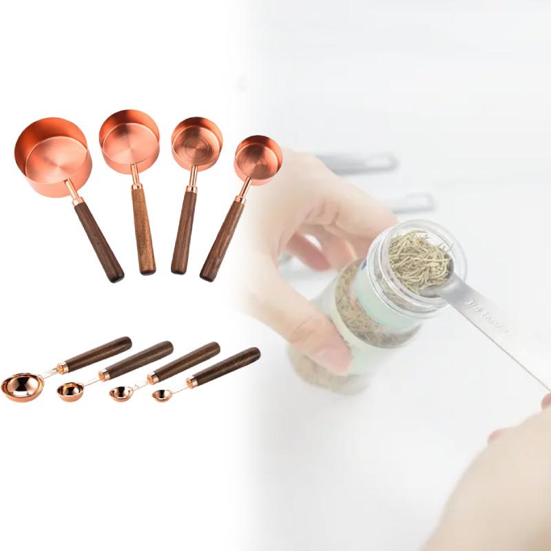Rose Gold Stainless Steel Measuring Cup And Spoon Set With Markings For Baking And Cooking