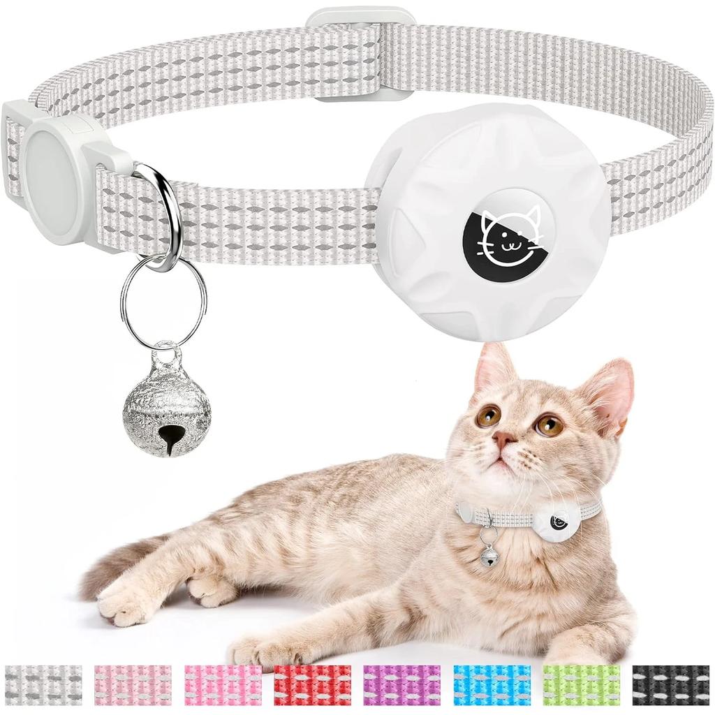 Per Collare per Gatto Apple AirTag, Collare per Animali Air Tag con Supporto AirTag e Campanellino Riflettente GPS Collare per Gattini per Ragazza Ragazzo Gatti gatos