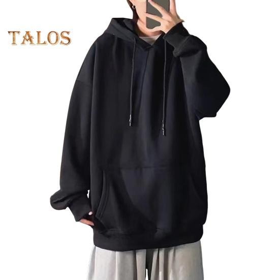 Men Fall Winter Hoodie with Big Front Pocket Solid Color Drawstring Long Sleeves Hooded Elastic Cuff And Hem Thin Daily Wear Casual Sport Top