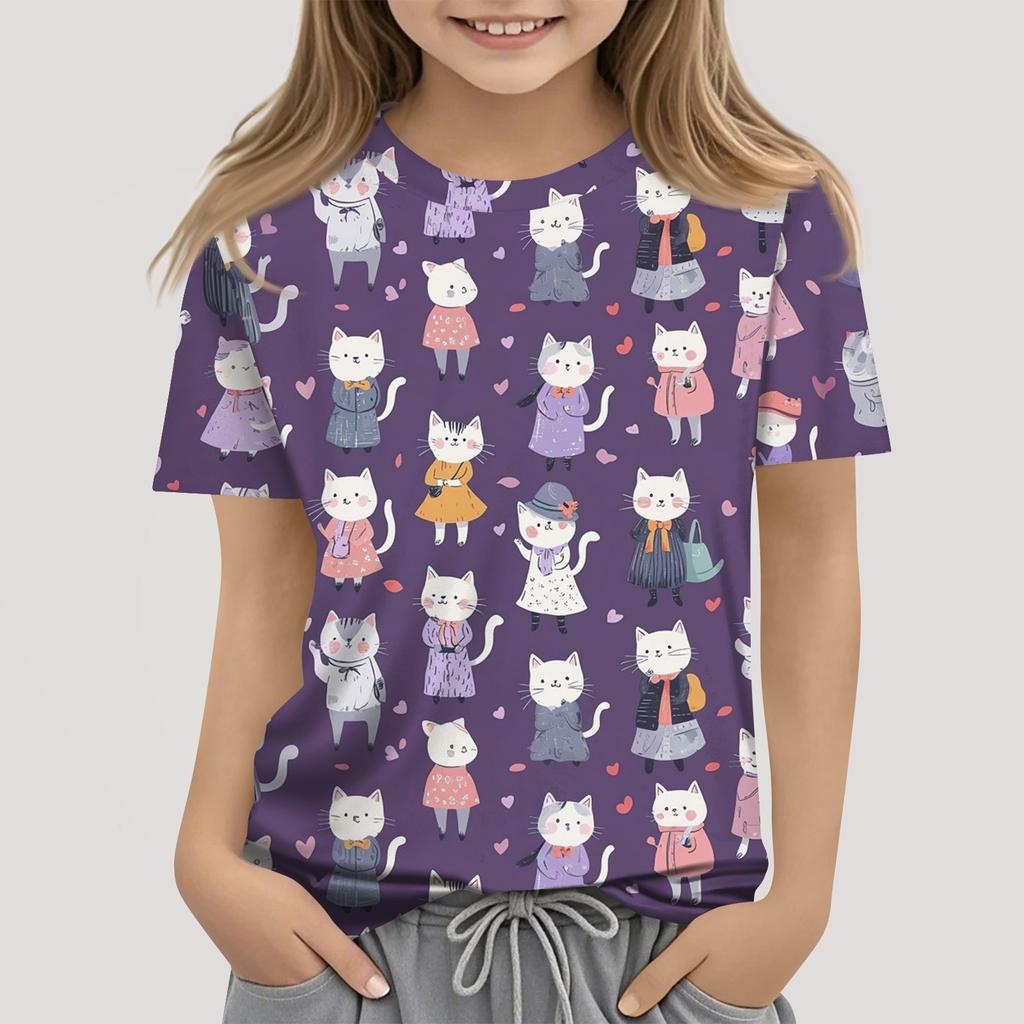 Kinder Mode Lässig Kurzarm Tier Floral Print Rundhals T-Shirt Top