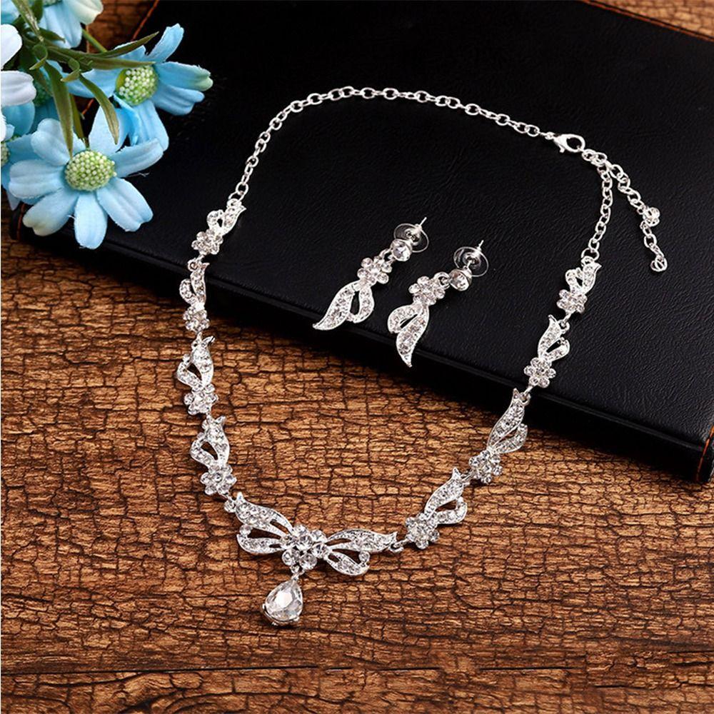 Neckchain Wedding Jewelry Set Women Necklace Necklace Earring Tiara Set Korean Style Earrings