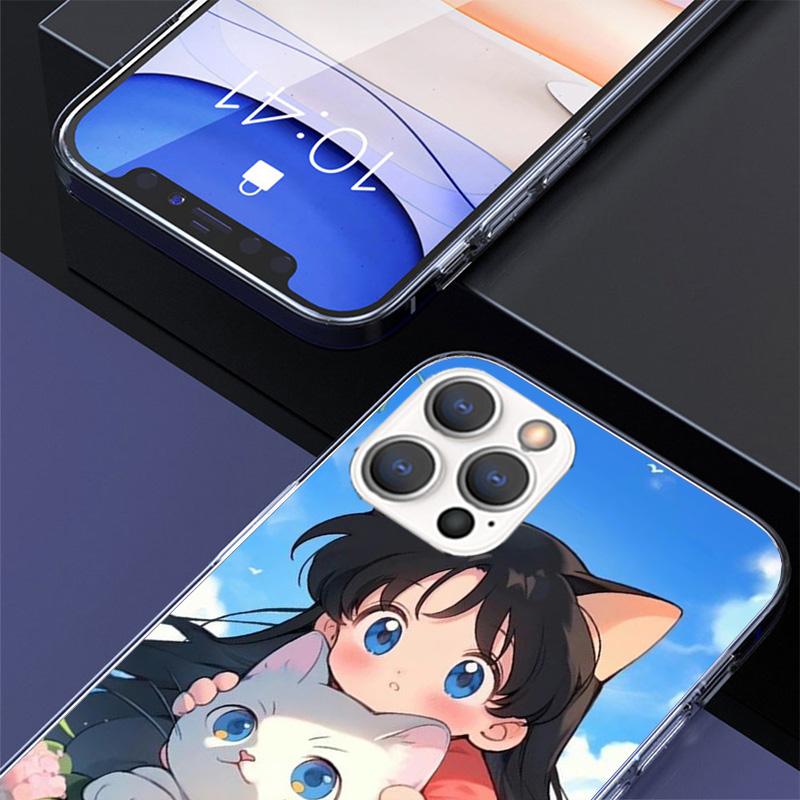 Cute Anime Ins Girls Animal Cat Phone Case For iPhone 17 Air 16 Pro Max 16E 15 + 14 Plus 11 12 13 Mini 7 8 SE Gift Print Cover F
