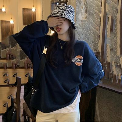 Fleece Lockerer Lässiger Pullover Damen Herbst- und Wintermantel Vintage Rundhals Langärmeliges Unterhemd Oberteil Damenbekleidung