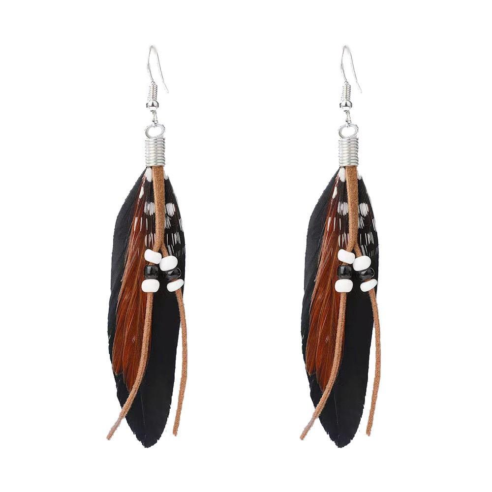 Vintage Bohemian Feather Tassel Earrings Exaggerated Ethnic Vacation Dangle Ear Jewelry Fashion Accessories For Women