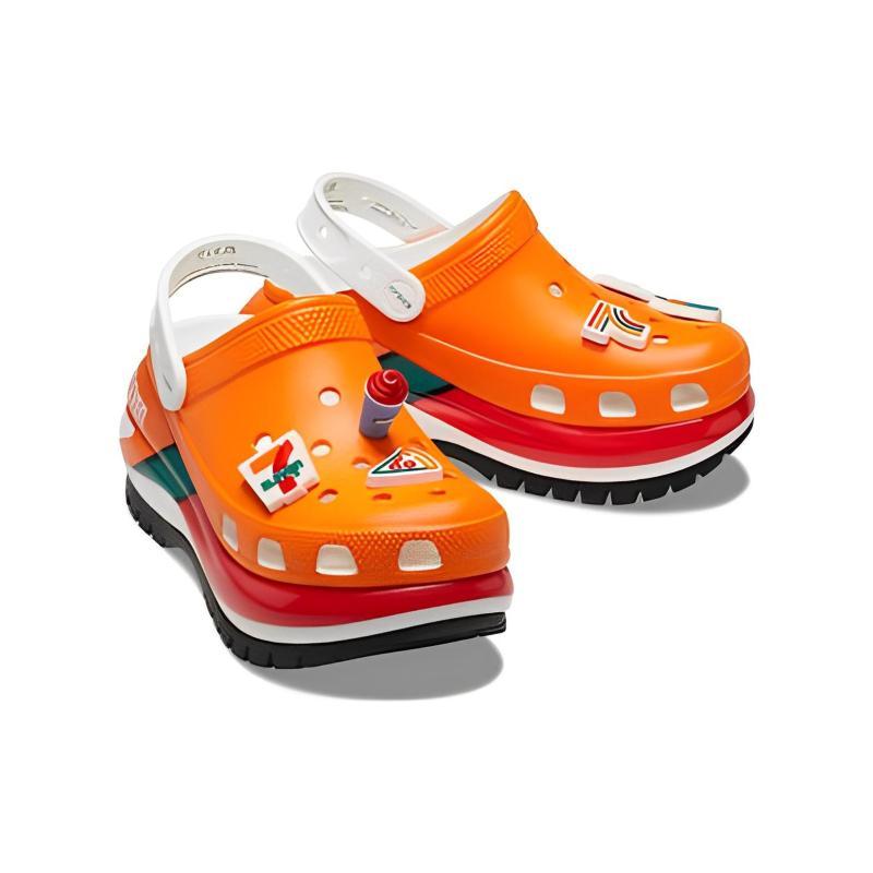 7-ELEVEN x Crocs Clogs Us Mega Crush EVA Sneaker Sandals Unisex Orange, Red and Green